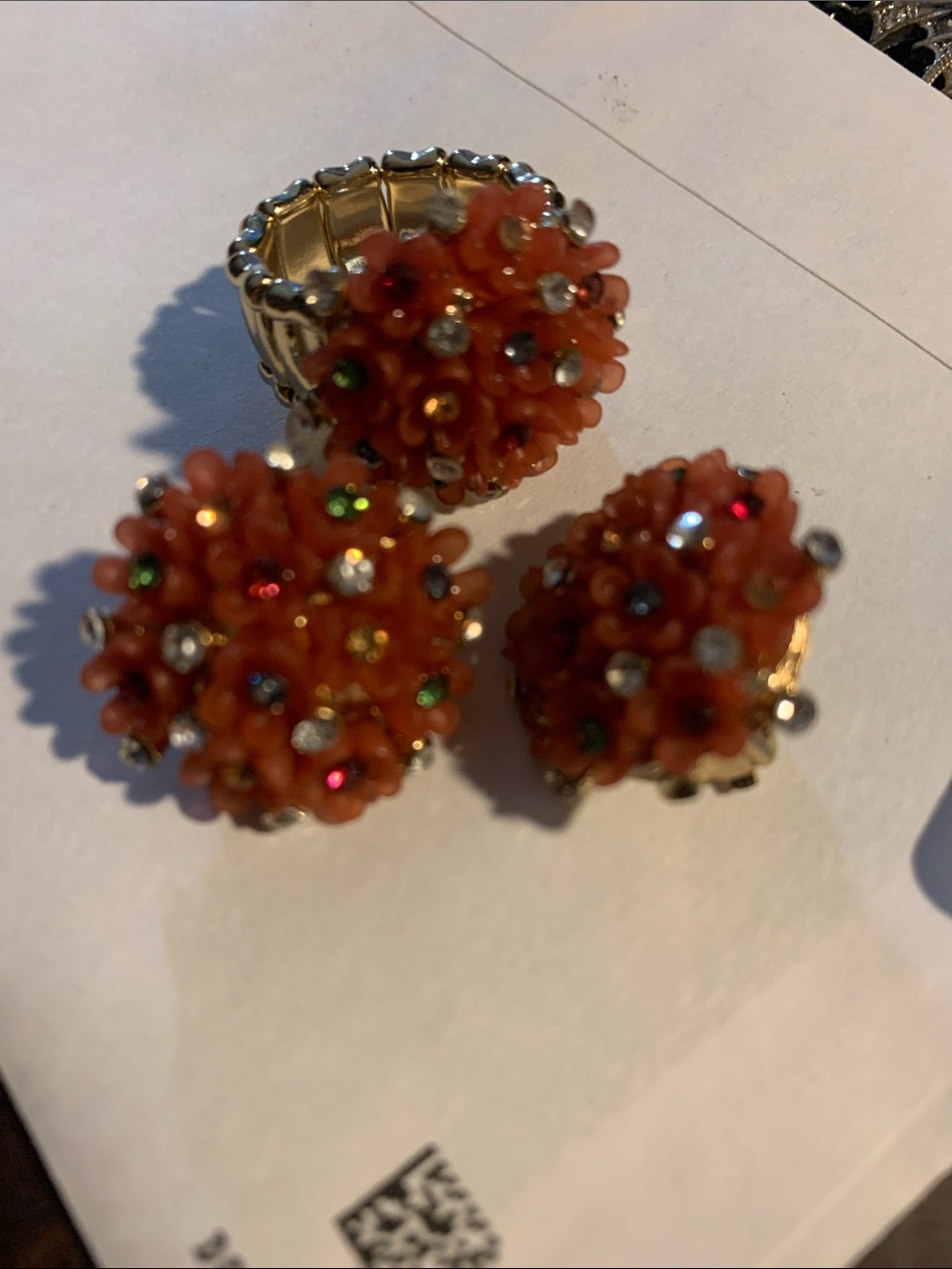 Vintage Gold-Tone Orange Cluster Flower Stretch Ring and Earring Set